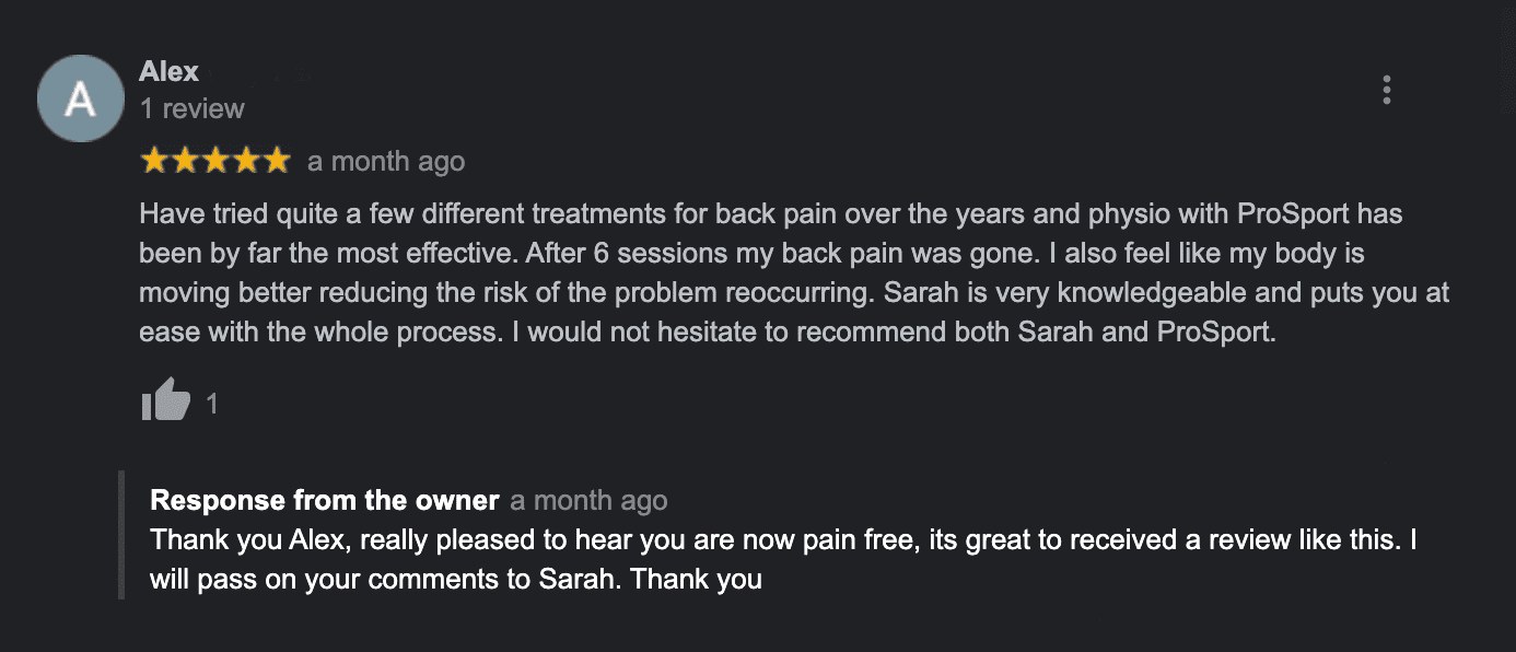 ProSport Physical Therapy Customer Review