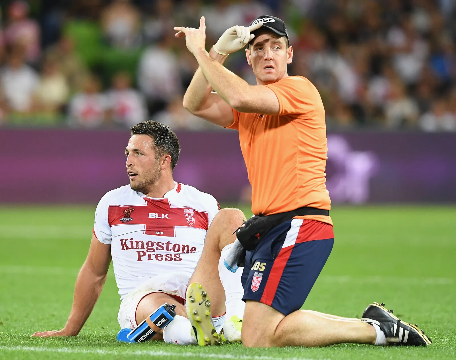 Dave O’Sullivan with Sam Burgess at the 2017 Rugby League World Cup.