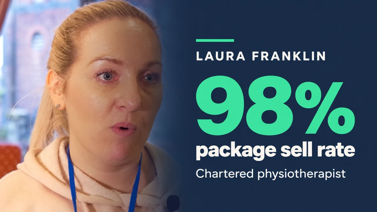 Laura Franklin, chartered physiotherapist. 98% package sell rate.