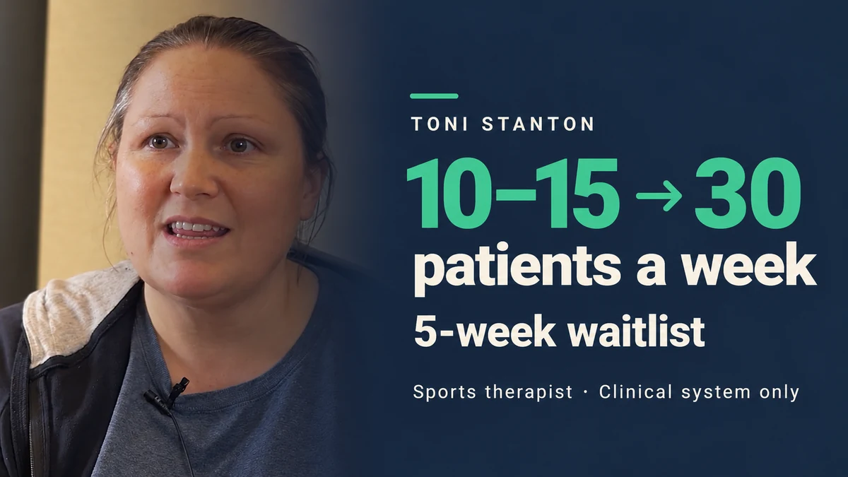 Toni Stanton, sports therapist. 10 to 15 patients a week to 30, with a five week waitlist.